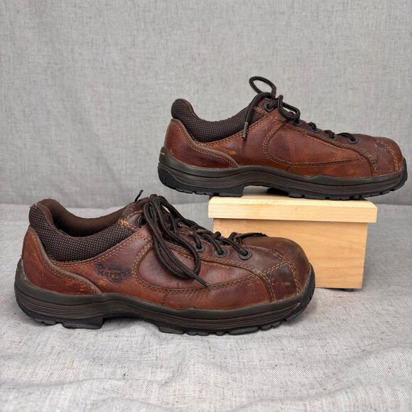 Vintage Dr. Martens Short Boots Brown Leather Lace Up Industrial Composite Toe‎ - Picture 3 of 11